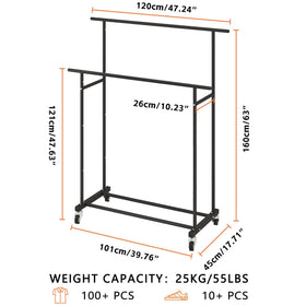 Calmootey double-rod rack with wheels enables easy moving and repositioning.
