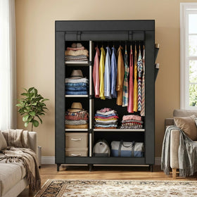 Calmootey portable closet dust cover shields fabrics in busy areas.