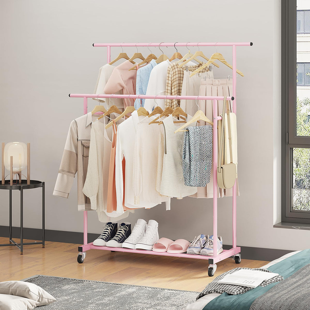 Calmootey side rods hold scarves and towels while keeping outfits visible.