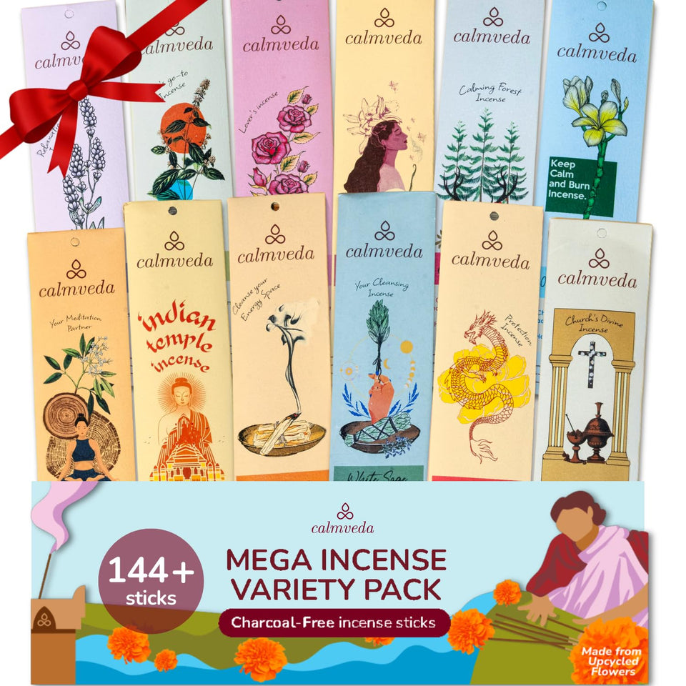 Calmveda mega pack of 144 incense sticks offering diverse aromas.