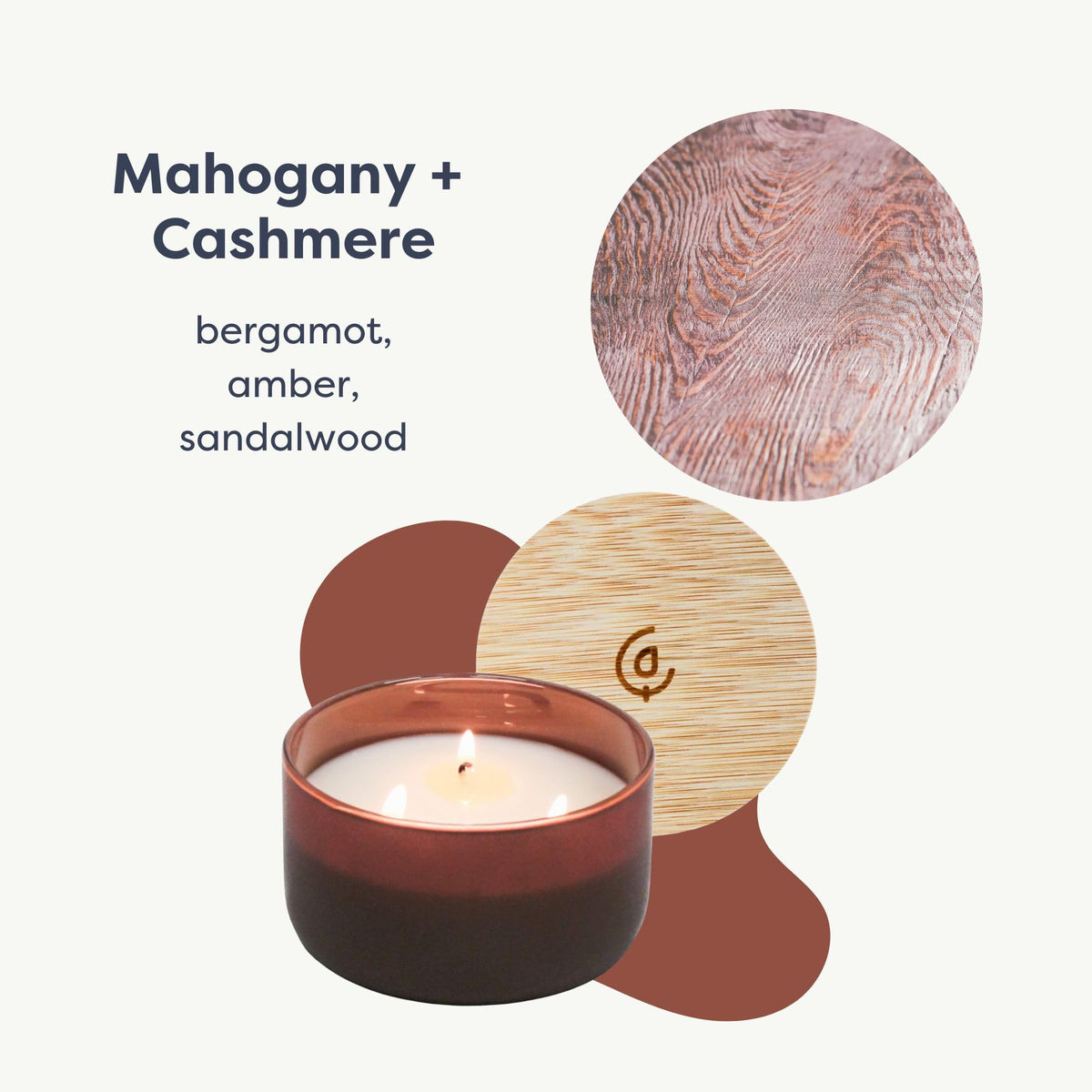 Calyan Wax Co. Mahogany & Cashmere 3-Wick jar closeup highlights premium soy quality