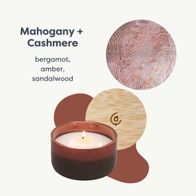 Calyan Wax Co. Mahogany & Cashmere 3-Wick jar closeup highlights premium soy quality