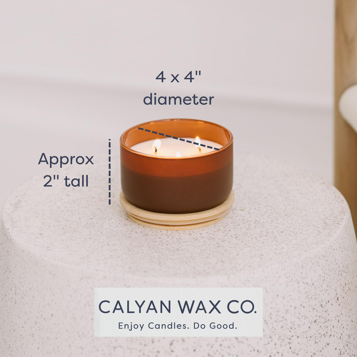 Calyan Wax Co. 3-Wick candle in living room enhances home ambiance