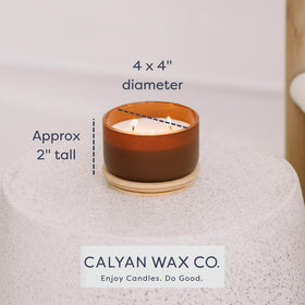 Calyan Wax Co. 3-Wick candle in living room enhances home ambiance