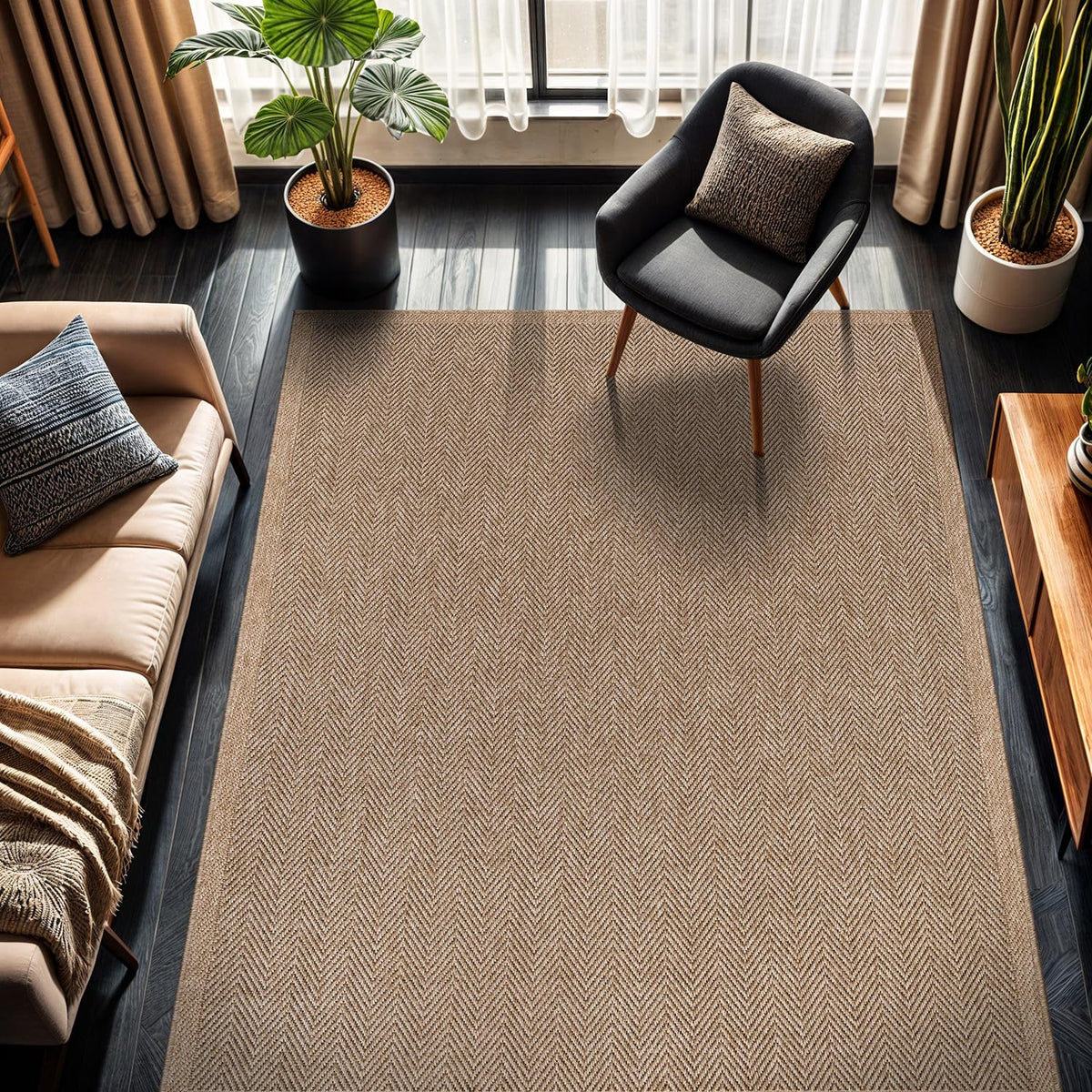 CAMILSON Easy Jute Rug in natural tone offers versatile indoor-outdoor living spaces.
