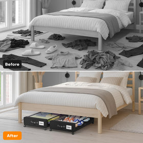 Camkey under-bed storage on wheels makes nightly decluttering effortless.