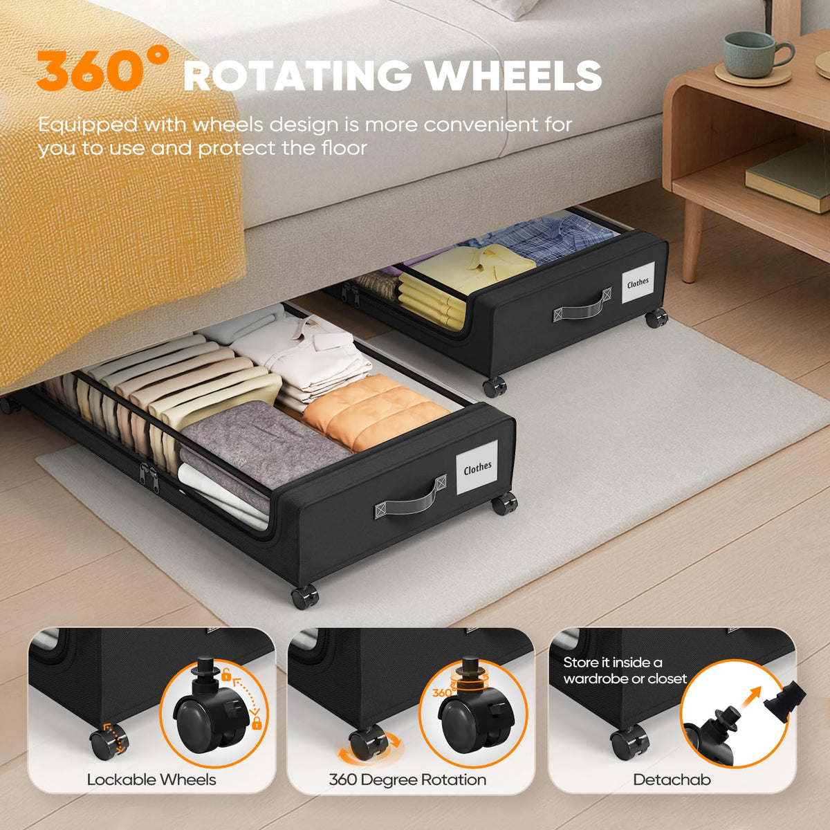 Camkey under-bed shoe-and-clothes organizer helps sort seasonal outfits.