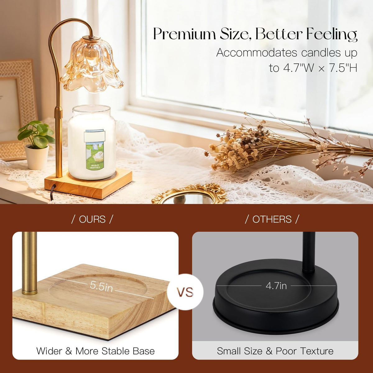 Candeldo adjustable-height base supports various candle sizes for versatile use.