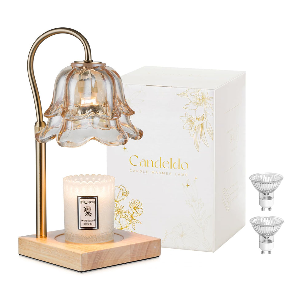 Candeldo flower gold warmer lamp with crystal shade for romantic ambient lighting.