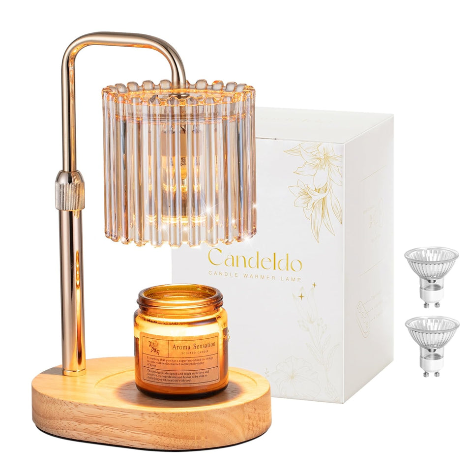 Candeldo gold candle warmer lamp with base provides smokeless fragrance warmth.