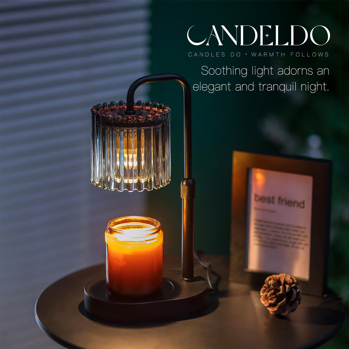 Candeldo height-adjustable wax warmer demonstrates adjustable height for fitting candles