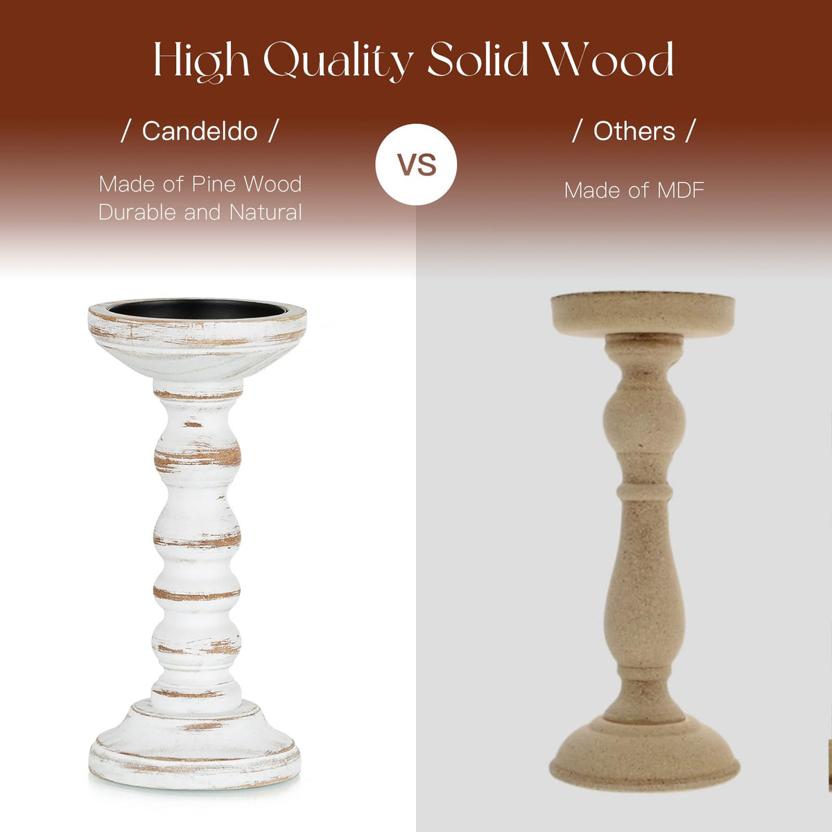 Candeldo rustic farmhouse candle holders showcase natural pine grain