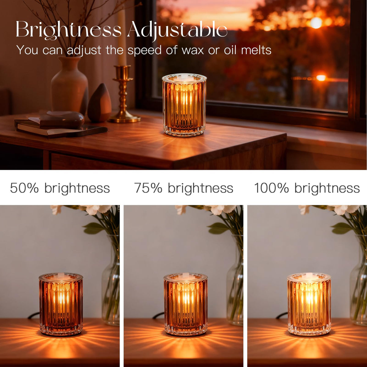 Candeldo wax melt warmer amber glow creates inviting atmosphere.