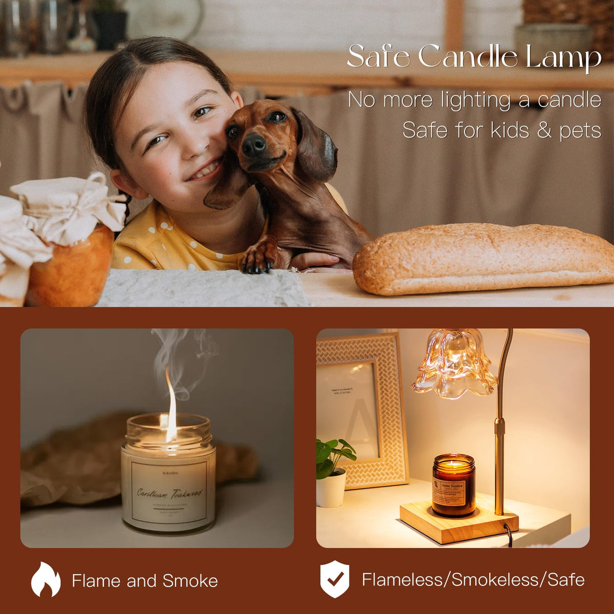 Candeldo wood base with gold accents adds warmth to home decor.