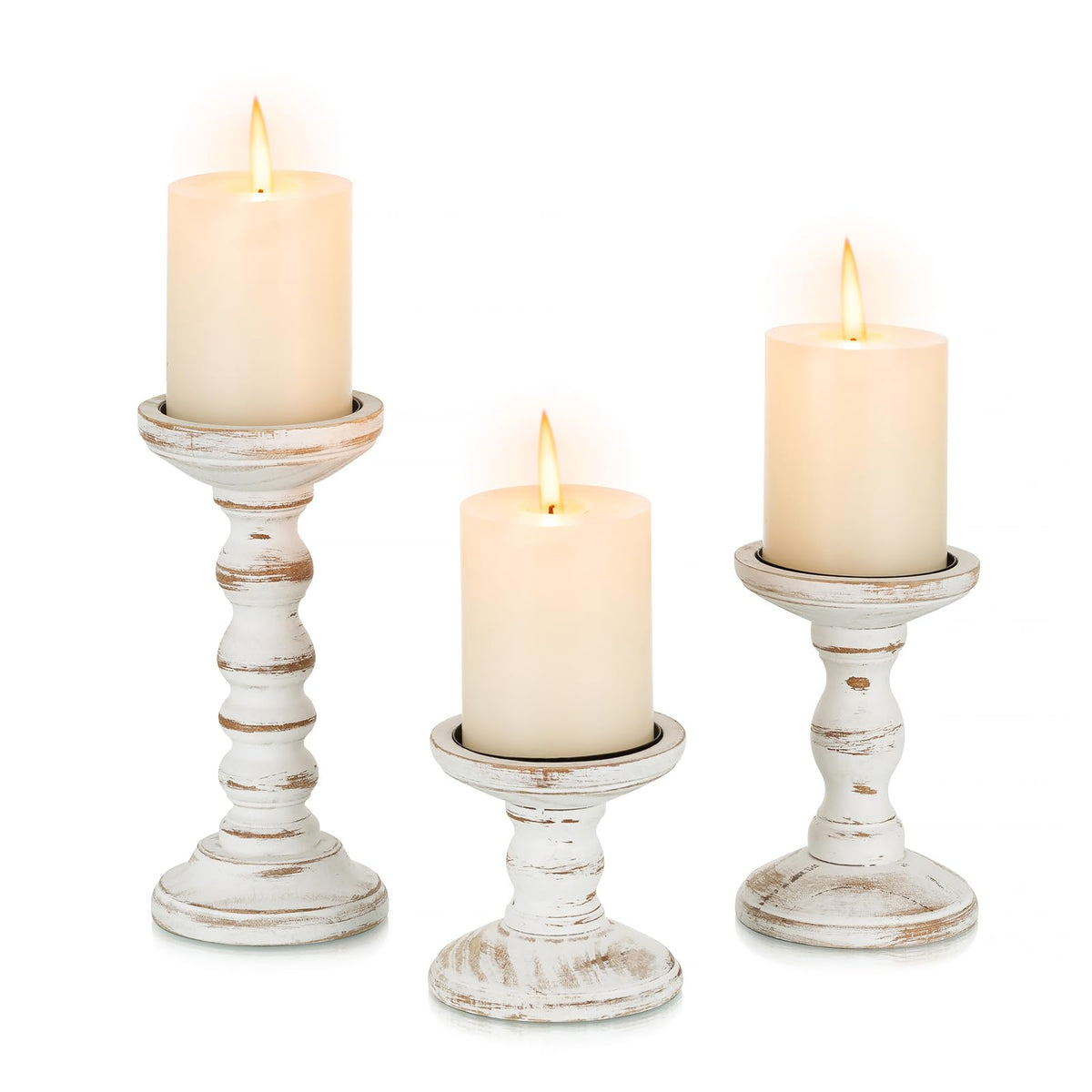 Candeldo pillar small whitewash candle holder on mantle adding subtle elegance