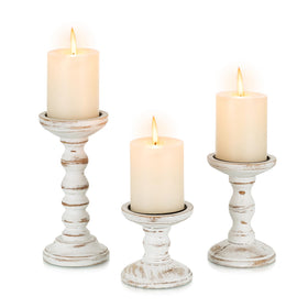 Candeldo pillar small whitewash candle holder on mantle adding subtle elegance