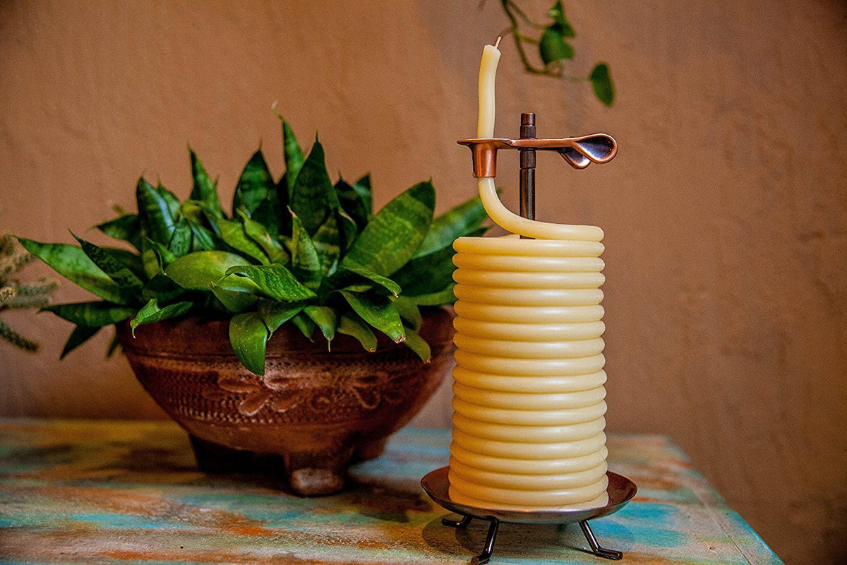 Candle by the Hour copper-tone stand with elegant wick holder