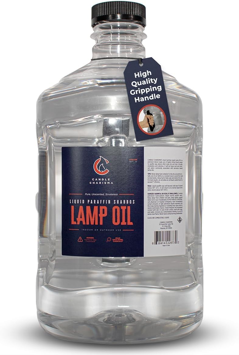 Candle Charisma liquid paraffin oil 1-gallon bottle with handle for easy pouring.