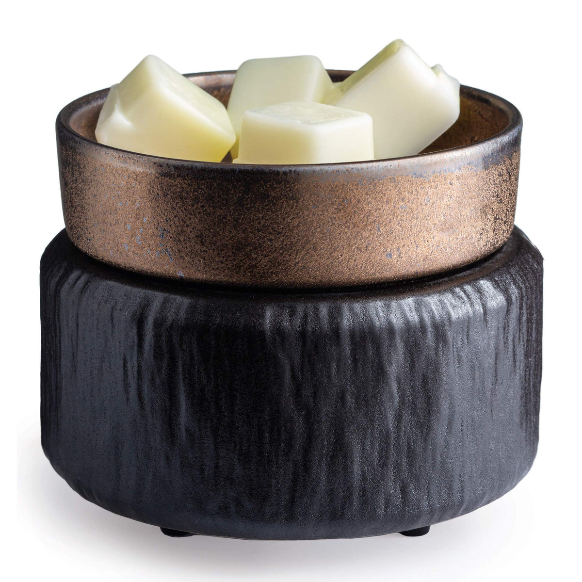 Candle Warmers ETC 2-in-1 bronze dish on black base for safe fragrance warming.