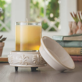 Candle Warmers 2-in-1 warmer features fleur de lis pattern for stylish décor.