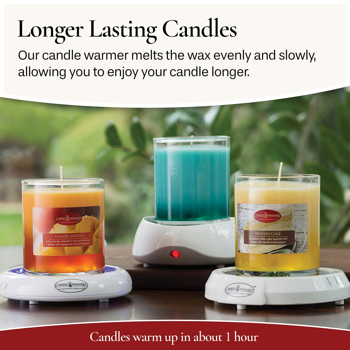 Candle Warmers Etc auto shutoff plate white 8-hour timer indicator close-up.
