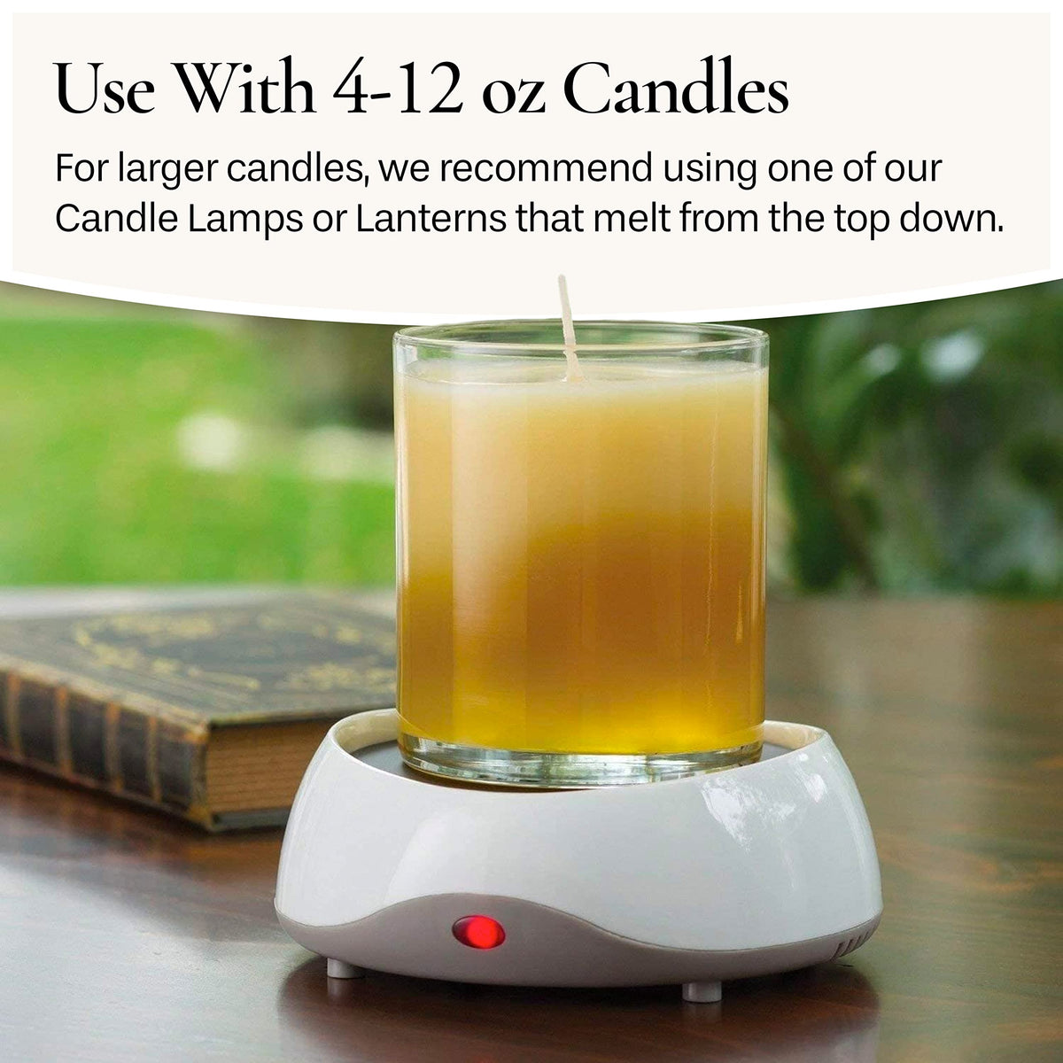 Candle Warmers Etc auto shutoff plate white candle-wax melting close-up highlights even diffusion.