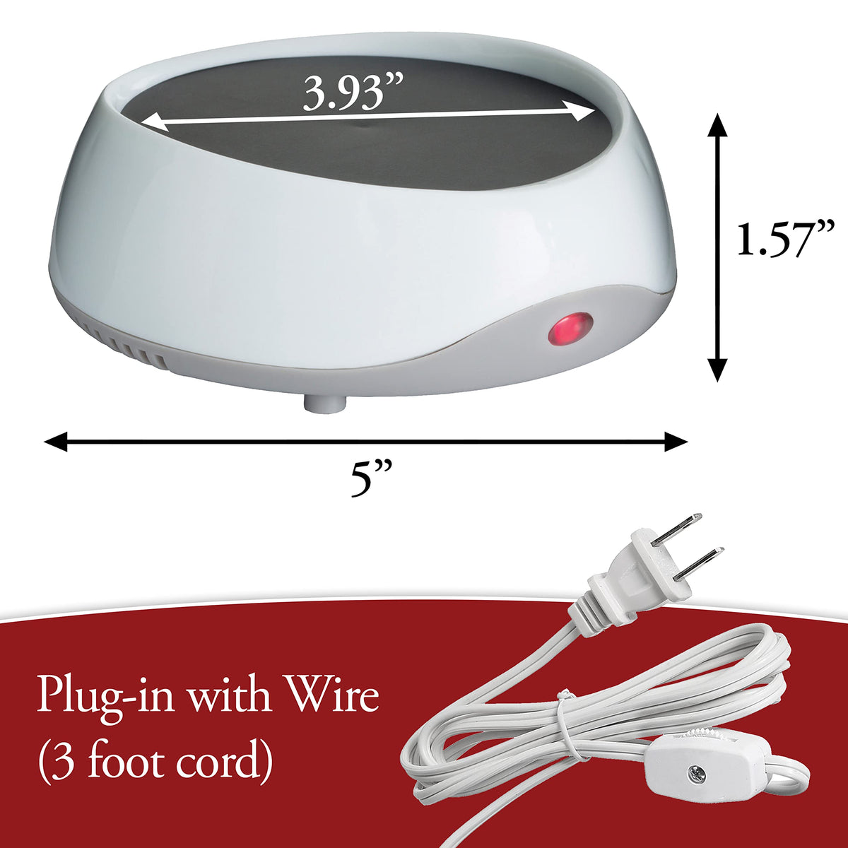 Candle Warmers Etc auto shutoff plate white heat-dispersion base demonstrates overheating prevention.