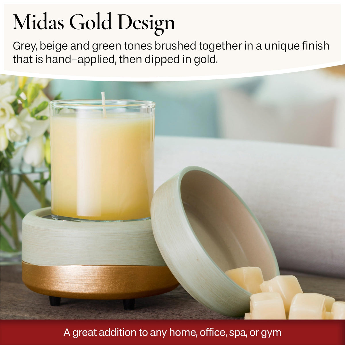 Candle Warmers Etc elegant gold accents enhance decor while scenting the room