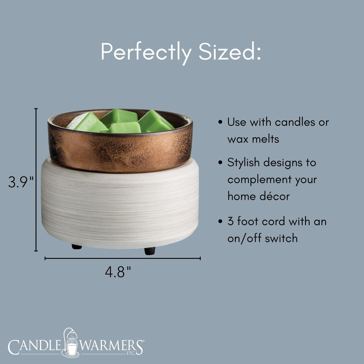 Whitewashed bronze finish adds a modern touch to any room.