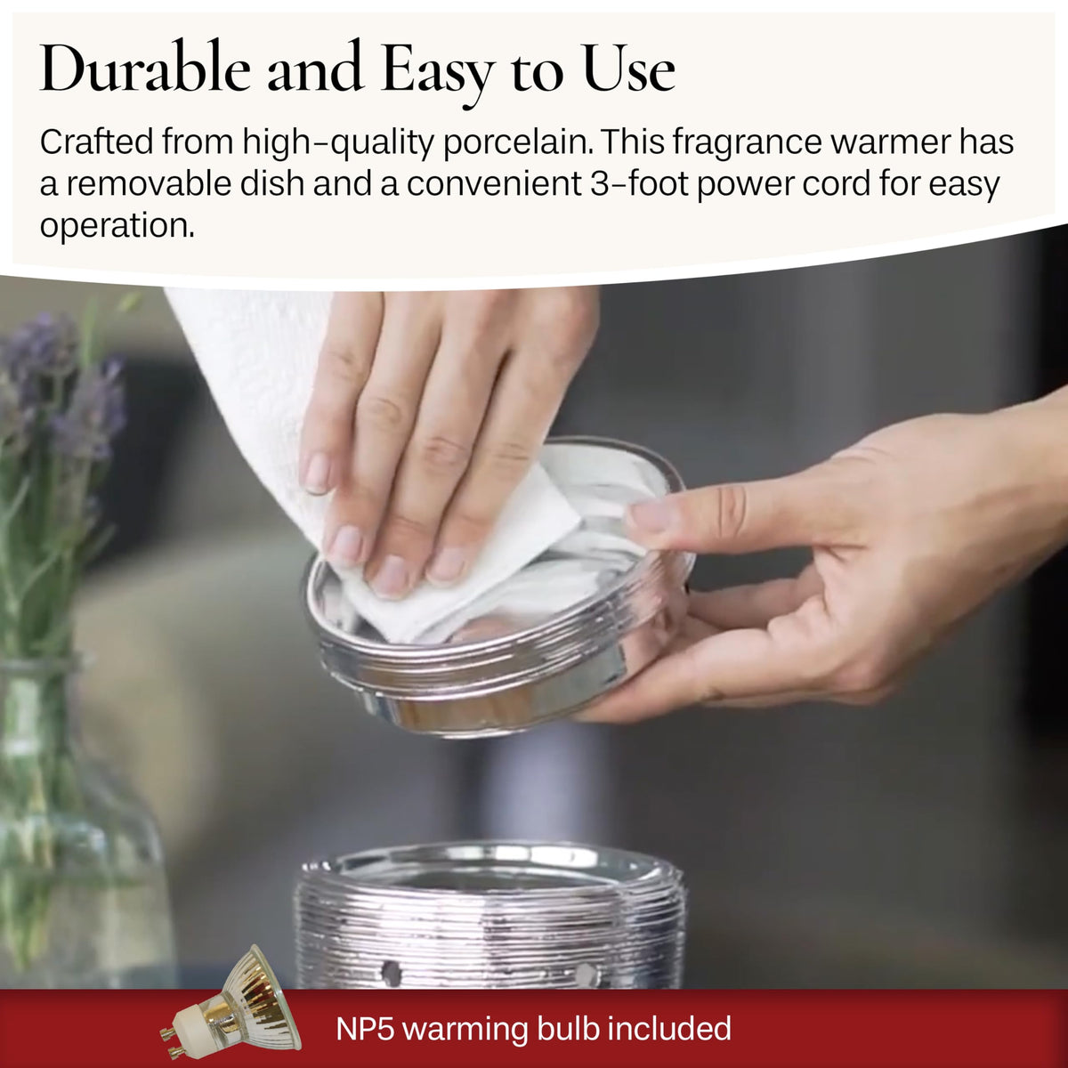 Candle Warmers ETC removable dish makes wax changes quick