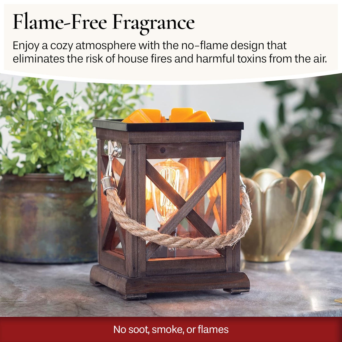 Candle Warmers ETC walnut wood dish showcases durability while melting wax safely