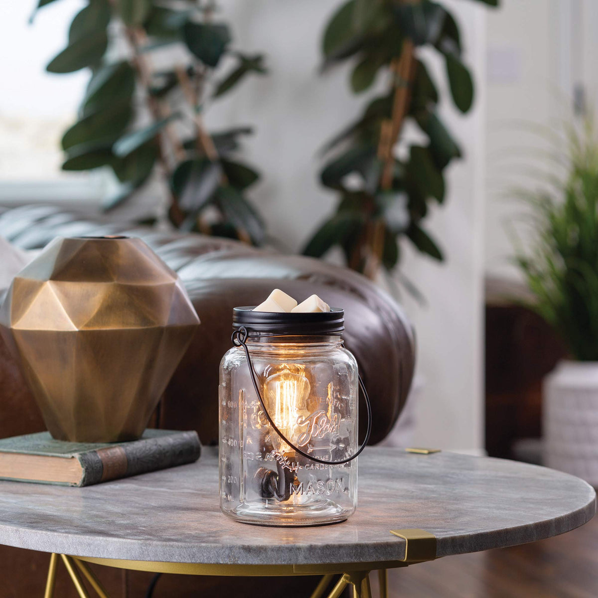 Vintage style warmer casting a warm glow in a cozy corner