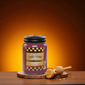 Candleberry Hot Maple Toddy label detail showcases premium packaging.