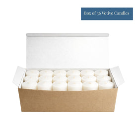 Candlestock unscented white votives provide versatile ambiance without competing odors.