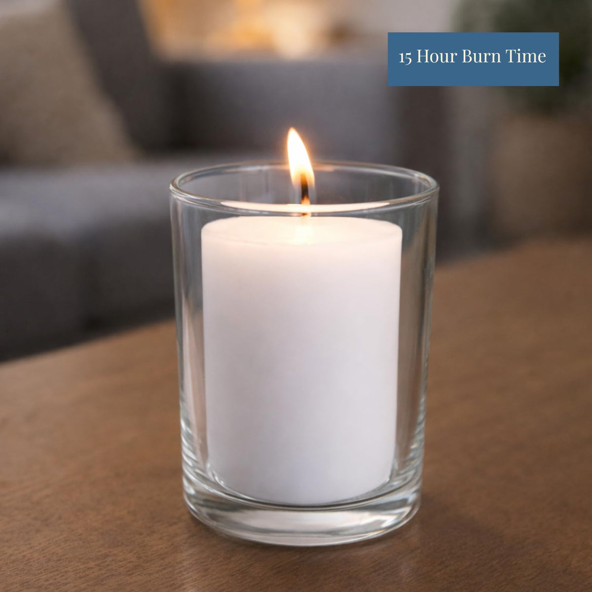 Candlestock votives in cups deliver safe, contained burns with easy cleanup after events.