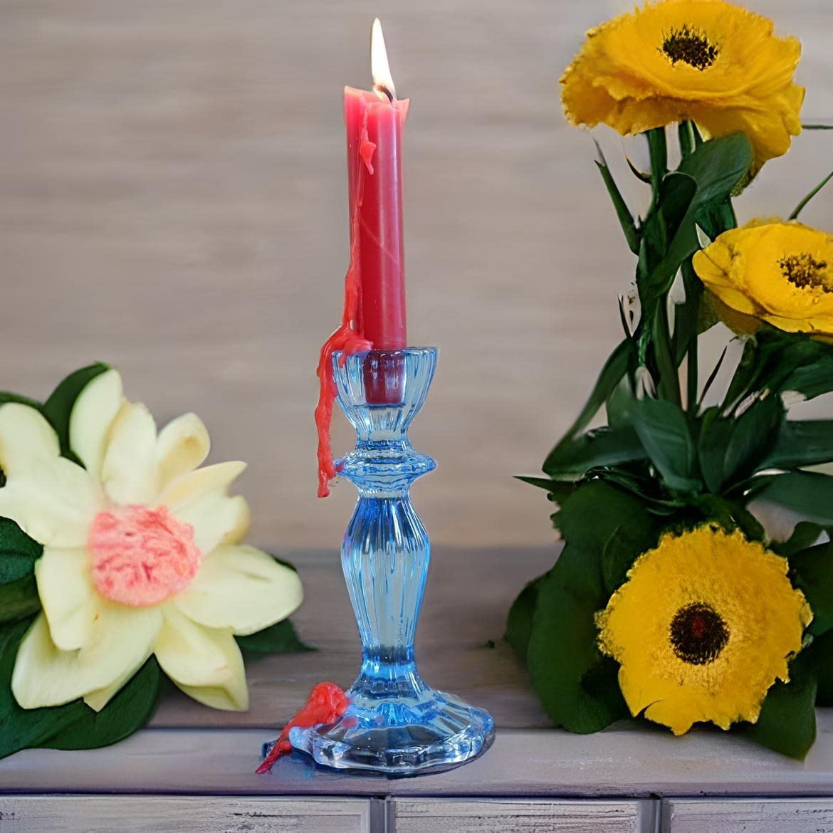 Candlestock red wine bottle drip candle warm festive glow