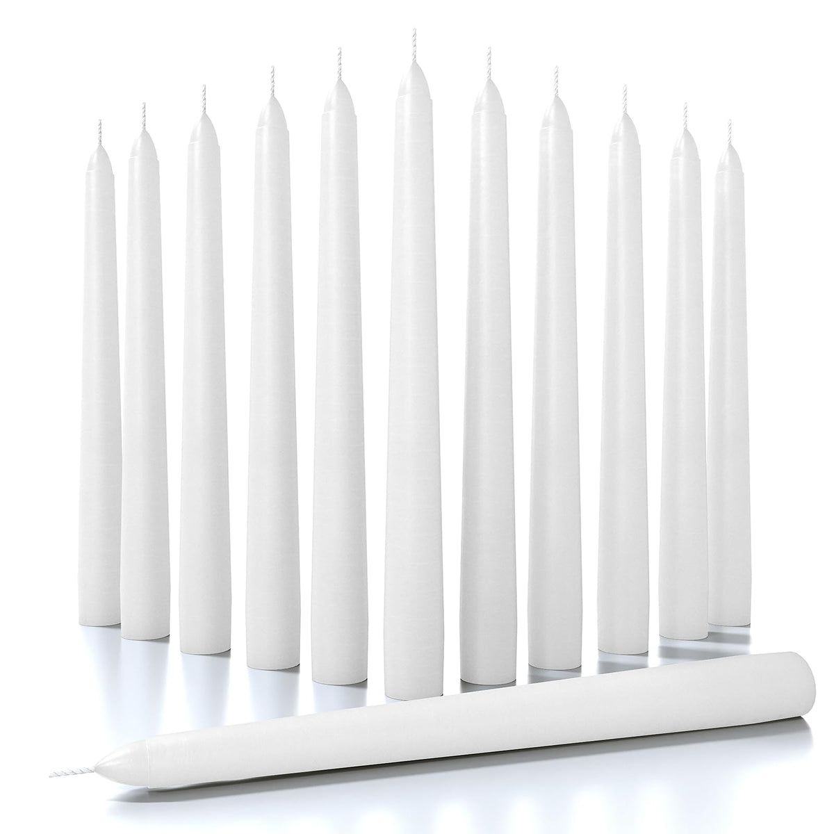Candwax 8in white taper candles set of 12 with clean, long burn for Christmas decor