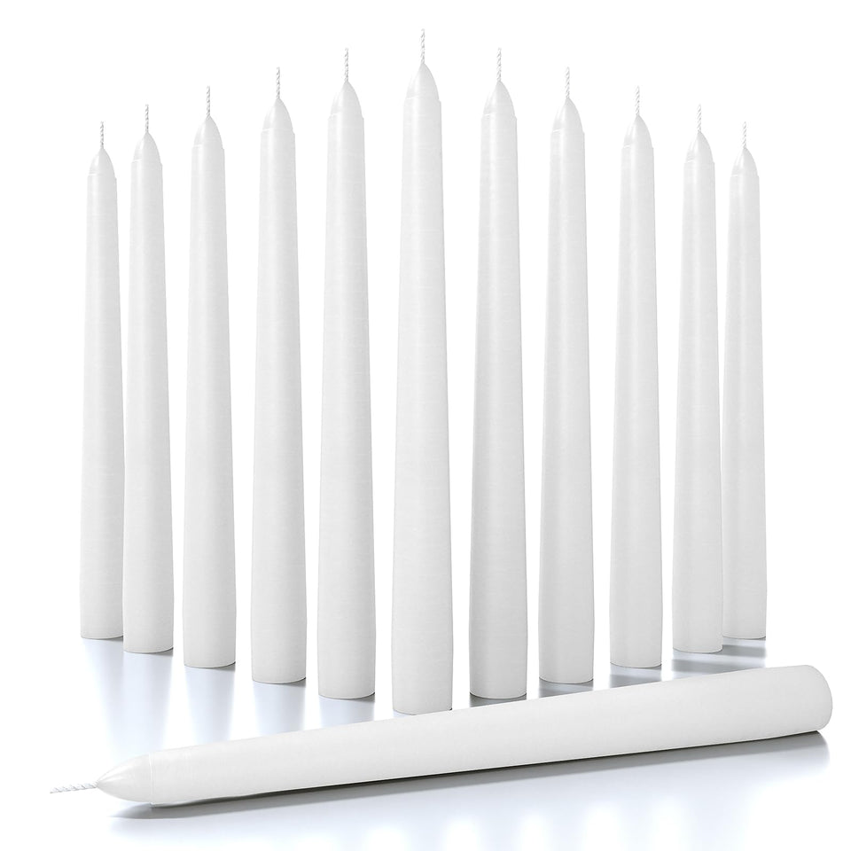 Candwax 8in white taper candles set of 12 with clean, long burn for Christmas decor