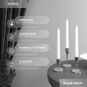 Candwax dripless white taper candles with solid color providing a consistent glow