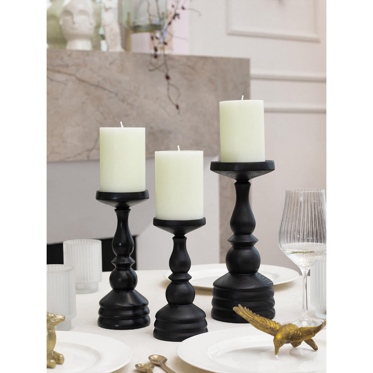 CandWAX ivory pillar candle used as wedding decor centerpiece.