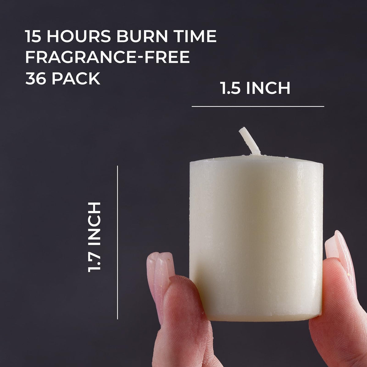 CANDWAX ivory votive candle with a long 15-hour burn time.