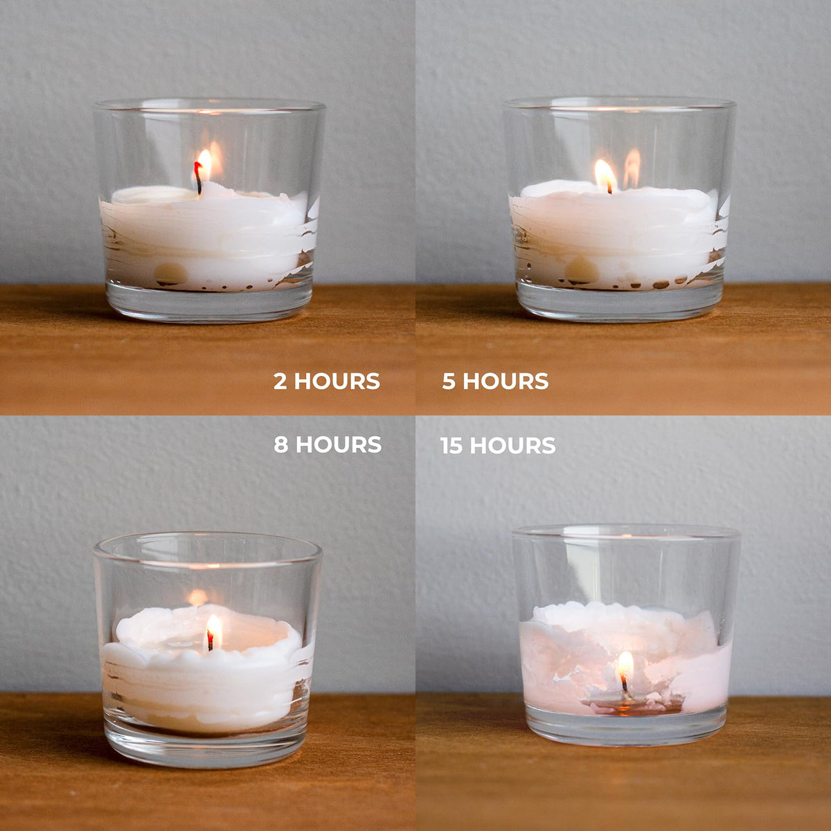 CANDWAX ivory votives arranged as elegant table decor.