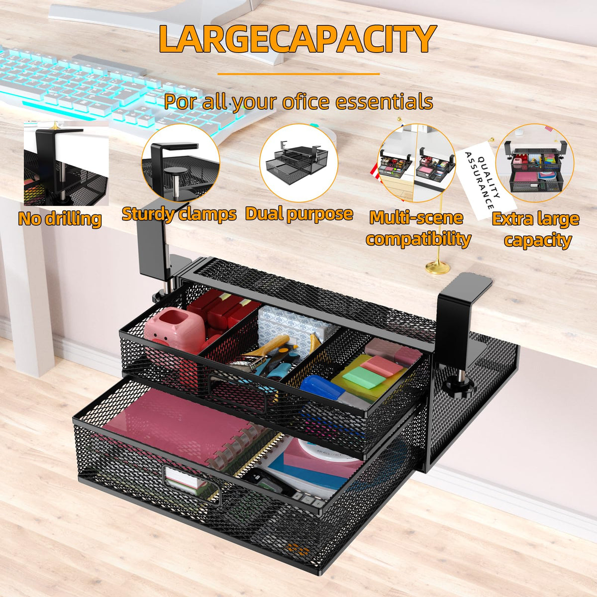 Cankm versatile under desk storage for kitchen or living areas.