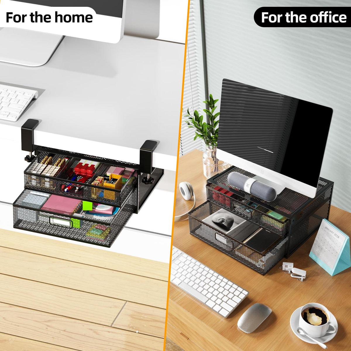 Cankm no drilling mount system protects desk surface and leaves no marks.