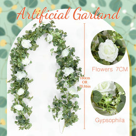 Canlierr floral garland with white roses creates lush wedding backdrop