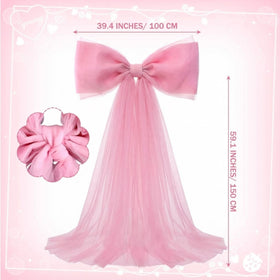 Canlierr giant pink tulle bow with tails for stage decor and photos