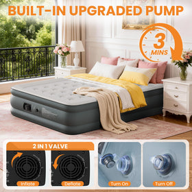 Canpsky Queen air mattress showcases 18-inch elevated height for sturdy sleep.