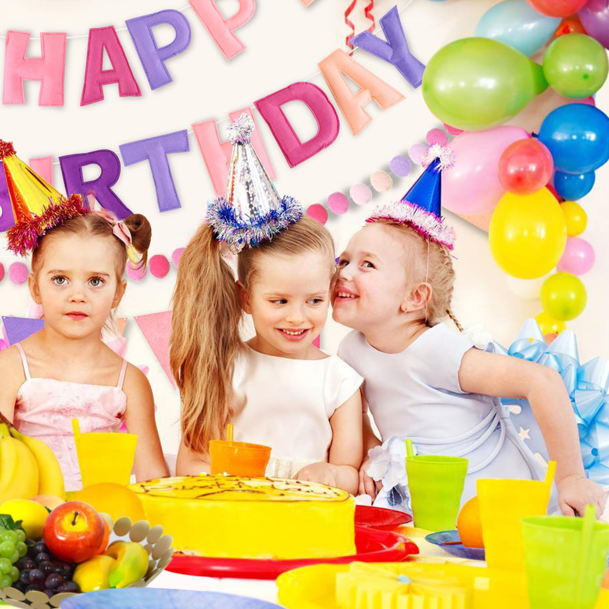 CANREVEL colorful birthday decorations suitable for indoor and outdoor use.