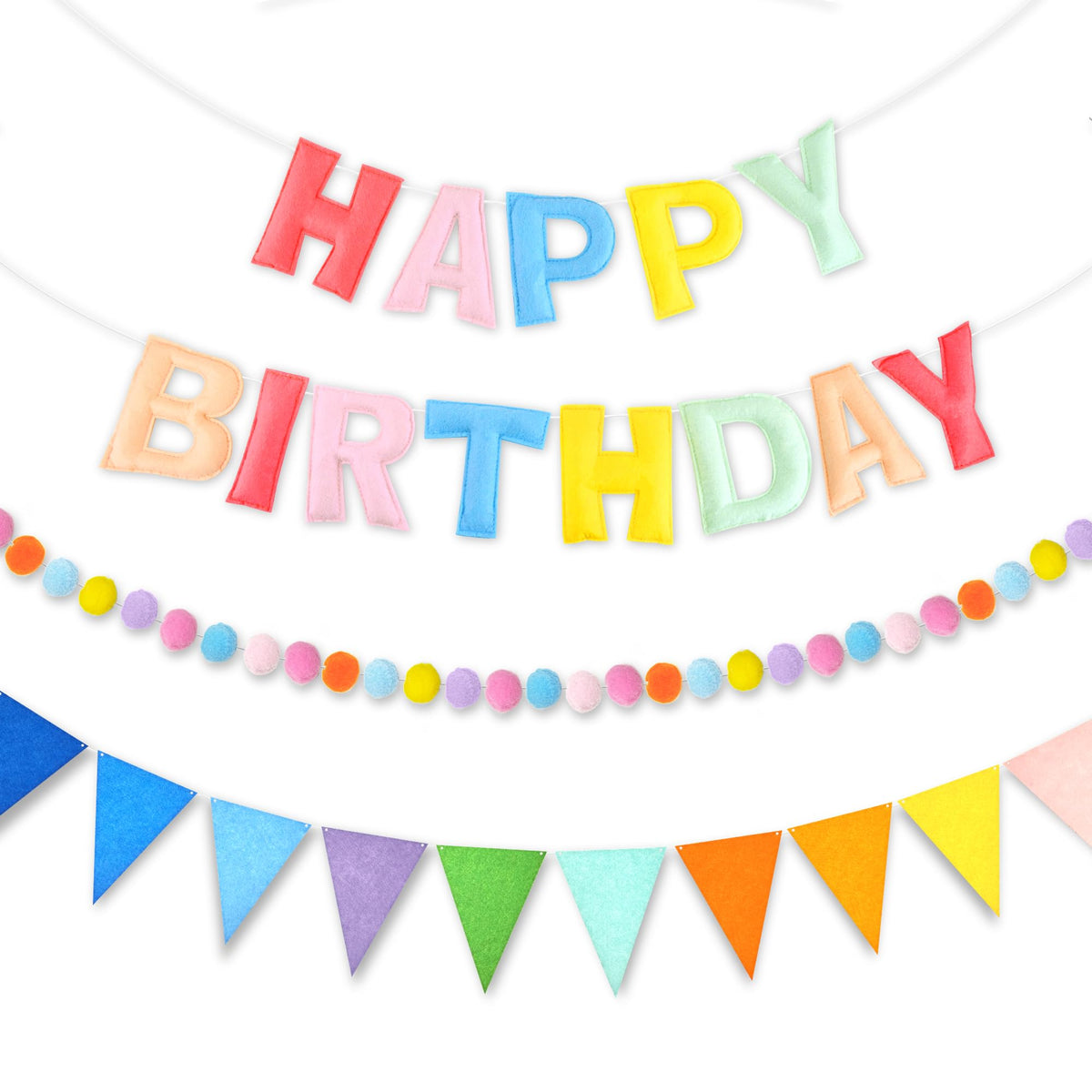 CANREVEL pre-strung 3D Happy Birthday banner ready to hang for instant party mood.