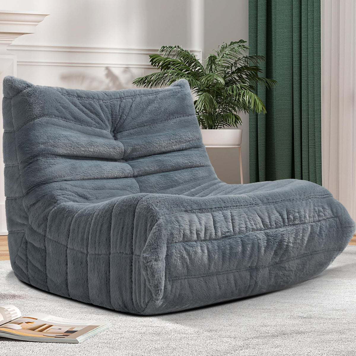 Cansunna bean bag chair in grey plush fabric for cozy home lounging.